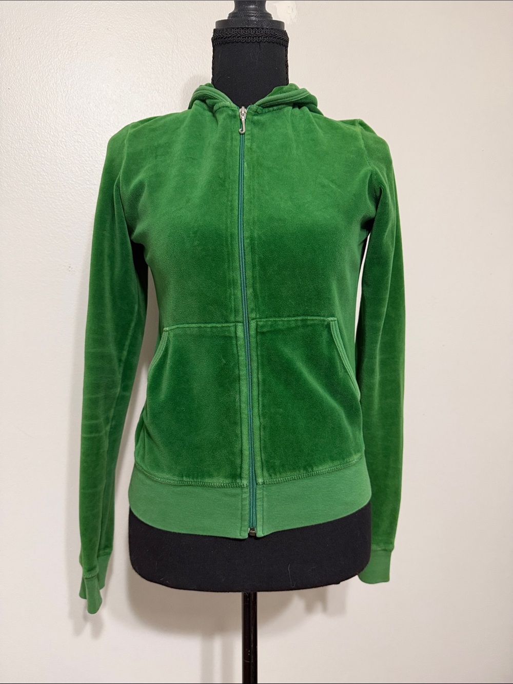 Juicy Couture OG Hoodie Sweatshirt in Green Velour - Size Medium